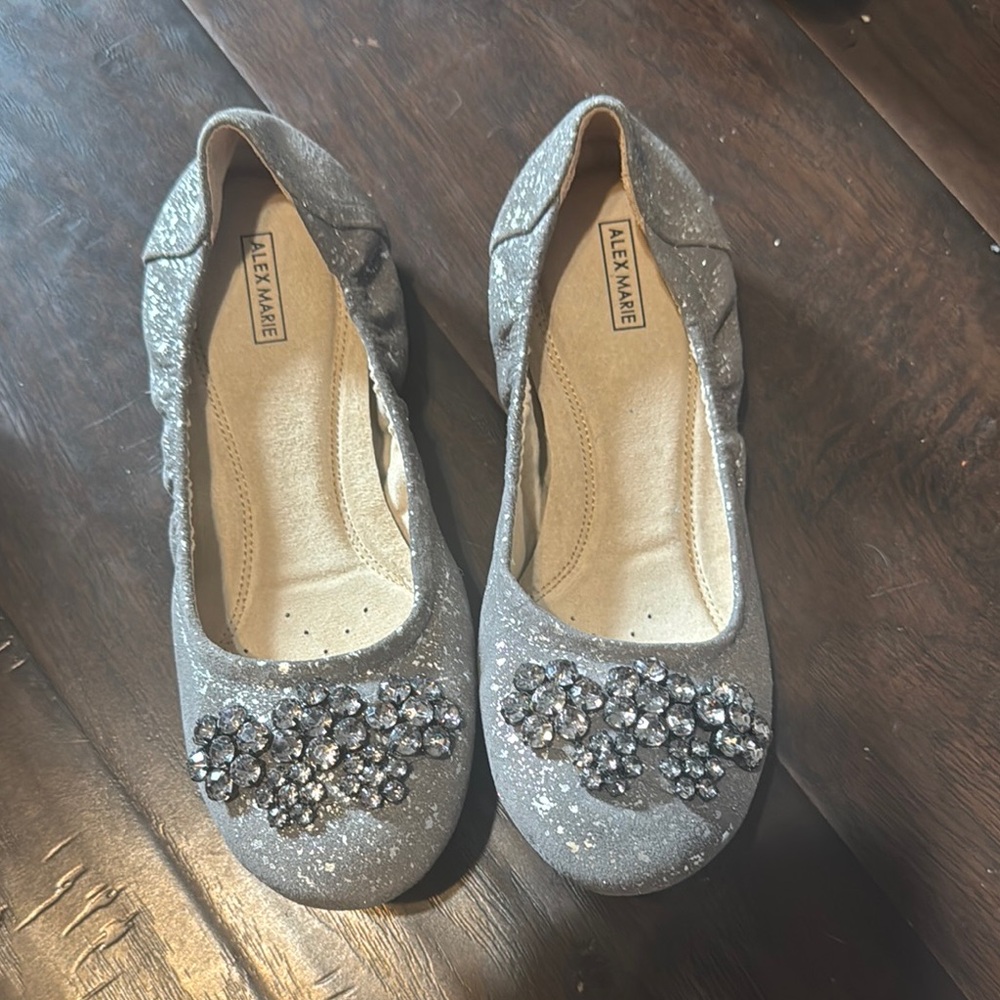 Alex Marie Silver Flats with Rhinestone Embellishment